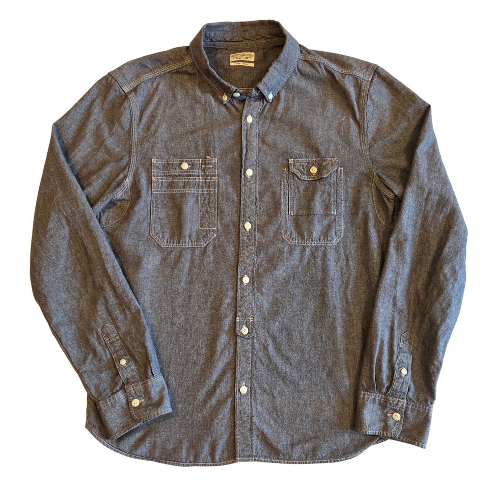 AllSaints Spitalfields Mens Large Chambray Denim Work Shirt Petroleum LS MS077A
